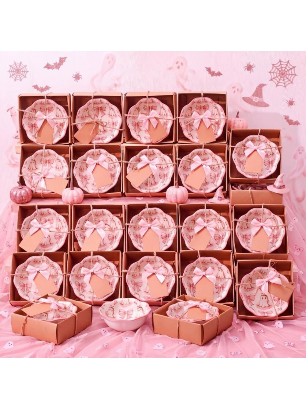 24 Pink Halloween Party Favor Ceramic Bowls - Perfect for Guests & Celebrations